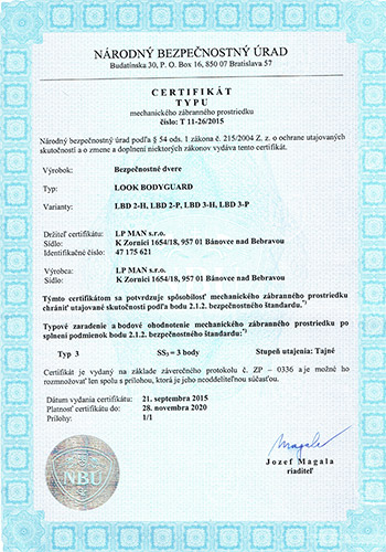 LP MAN Certifikát NBÚ